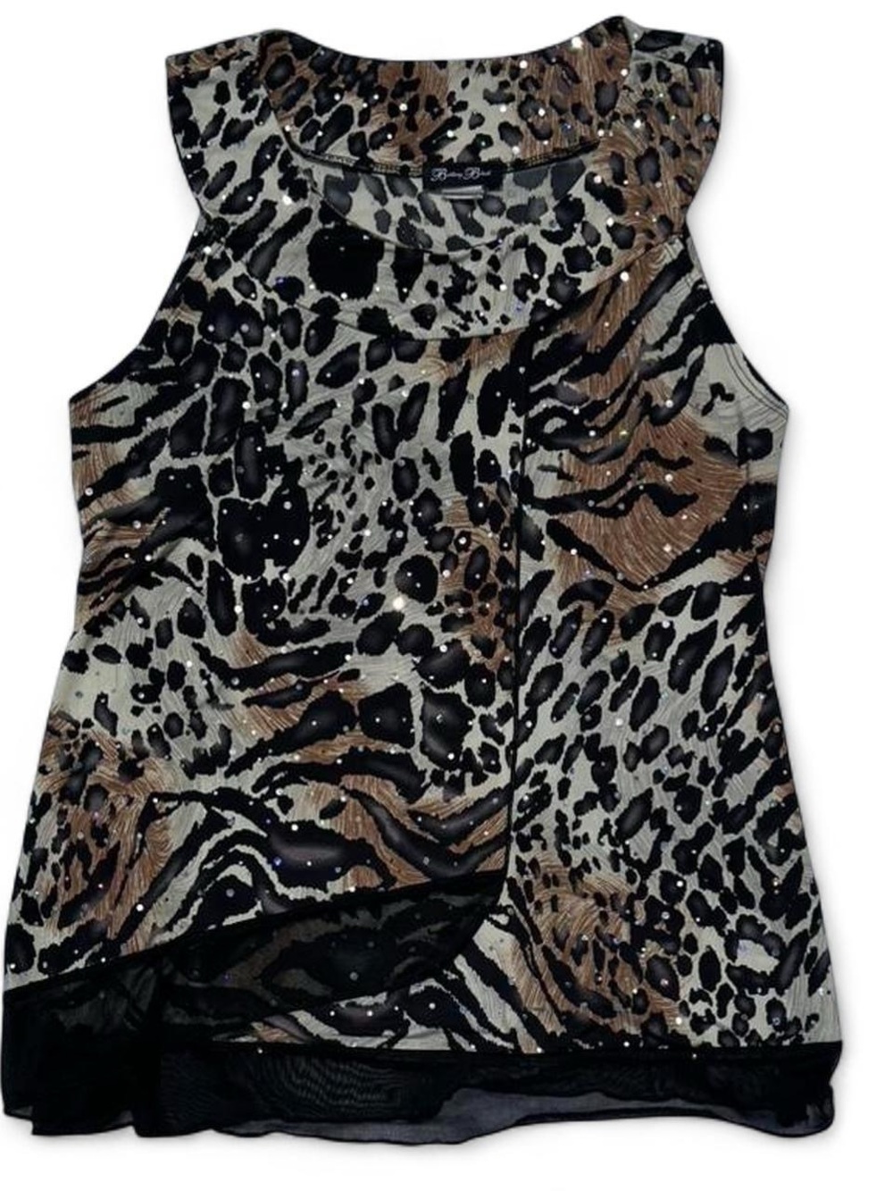 Brittany Black embellished animal print tank top